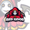 Red Hood Smiling Grimm Reaper Head Vector Mascot